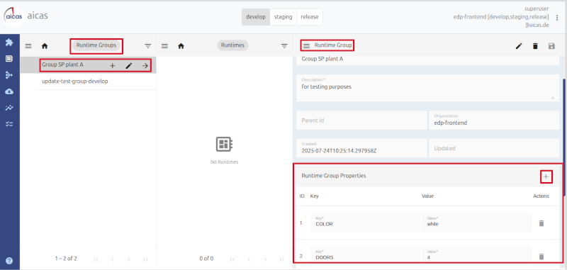 setting properties for runtimes