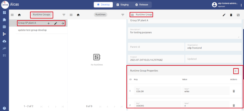 setting properties for runtimes